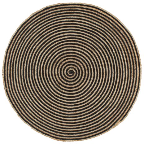 Vloerkleed handgemaakt met spiraal ontwerp 90 cm jute zwart 1