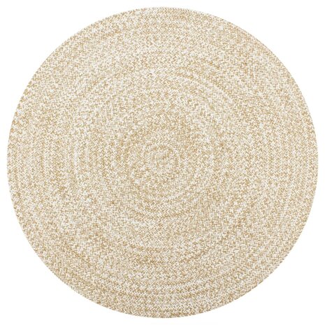 Vloerkleed handgemaakt 90 cm jute wit en naturel 1