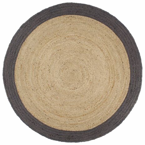 Vloerkleed handgemaakt met donkergrijze rand 180 cm jute 1