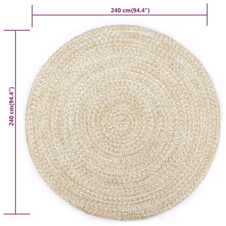 Vloerkleed handgemaakt 240 cm jute wit en bruin 5
