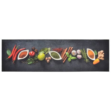 Keukenmat wasbaar kruidenprint 45x150 cm fluweel 2