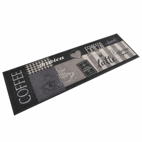 Keukenmat wasbaar koffieprint 45x150 cm fluweel zwart 1
