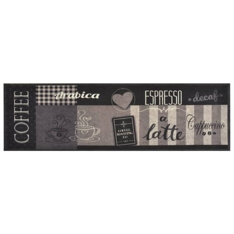 Keukenmat wasbaar koffieprint 45x150 cm fluweel zwart 2