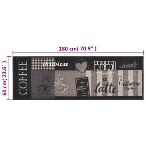 Keukenmat wasbaar koffieprint 60x180 cm fluweel zwart 5