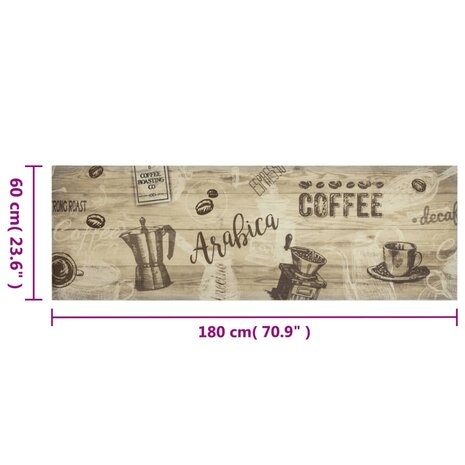 Keukenmat wasbaar koffieprint 60x180 cm fluweel bruin 5