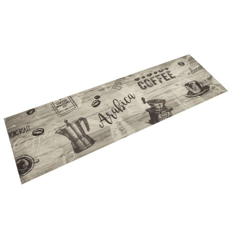 Keukenmat wasbaar koffieprint 45x150 cm fluweel grijs 1
