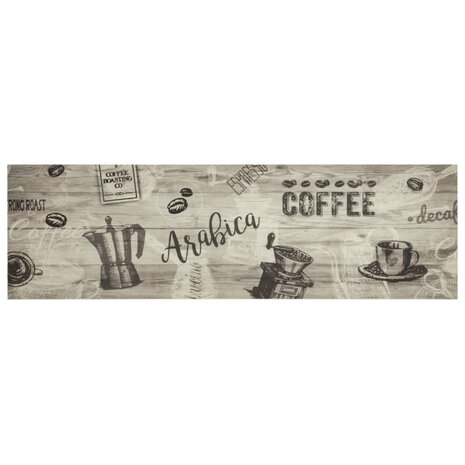 Keukenmat wasbaar koffieprint 45x150 cm fluweel grijs 2