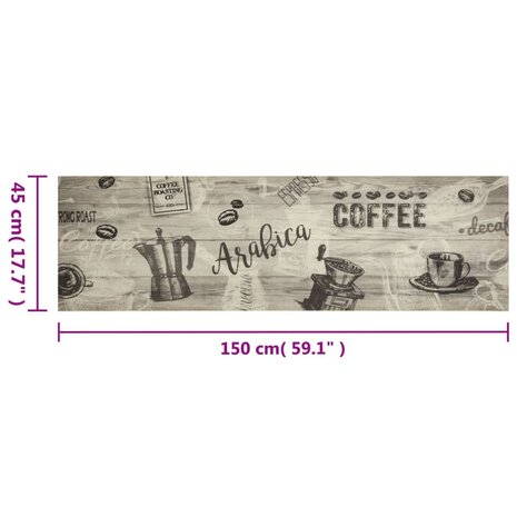 Keukenmat wasbaar koffieprint 45x150 cm fluweel grijs 5