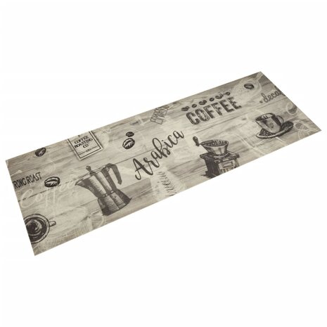 Keukenmat wasbaar koffieprint 60x180 cm fluweel grijs 1