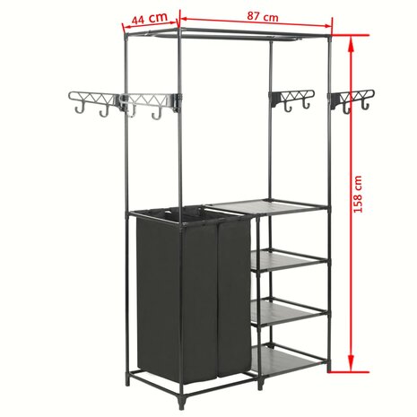 Kledingrek 87x44x158 cm staal en ongeweven stof zwart 7
