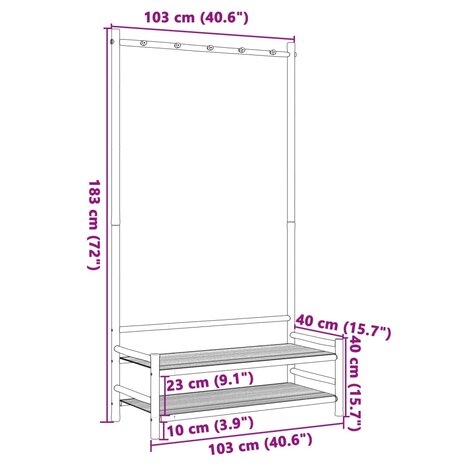 Kledingrek met schappen 103x40x183 cm bamboe 9
