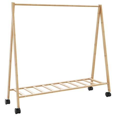 Kledingrek met schappen en wielen 106x34x106,5 cm bamboe 1