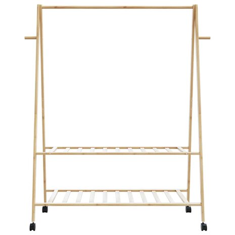 Kledingrek met schappen en wielen 132x45,5x155,5 cm bamboe 4