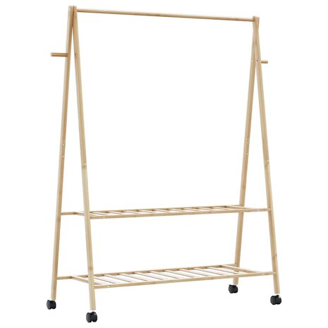 Kledingrek met schappen en wielen 132x45,5x155,5 cm bamboe 6