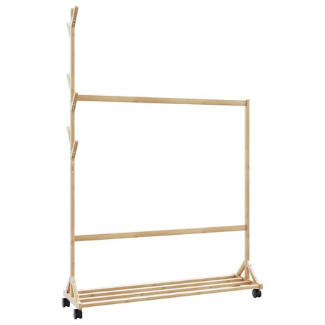 Kledingrek met haken en wielen 100x35x157 cm bamboe 1