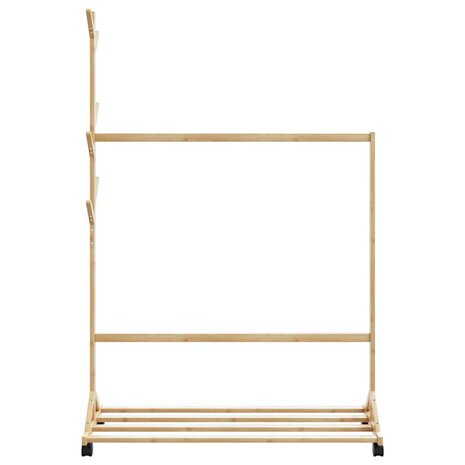 Kledingrek met haken en wielen 100x35x157 cm bamboe 4