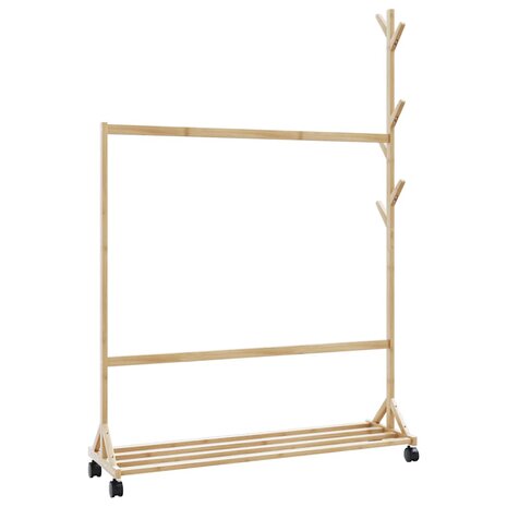 Kledingrek met haken en wielen 100x35x157 cm bamboe 6