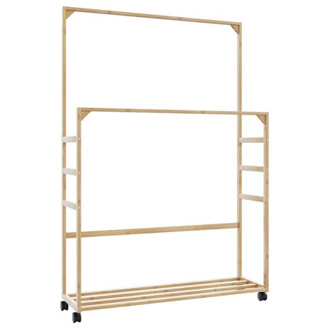 Kledingrek met schappen en wielen 90x35x155 cm bamboe 1