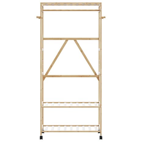 Kledingrek met schappen en wielen 90x40x179,5 cm bamboe 3