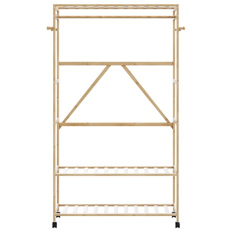 Kledingrek met schappen en wielen 110x40x180 cm bamboe 3