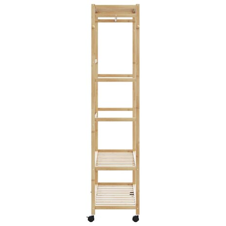 Kledingrek met schappen en wielen 110x40x180 cm bamboe 4