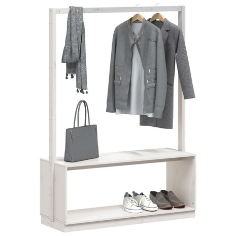 Kledingrek schoenenkast 113x40x157,5 cm massief grenenhout wit 3
