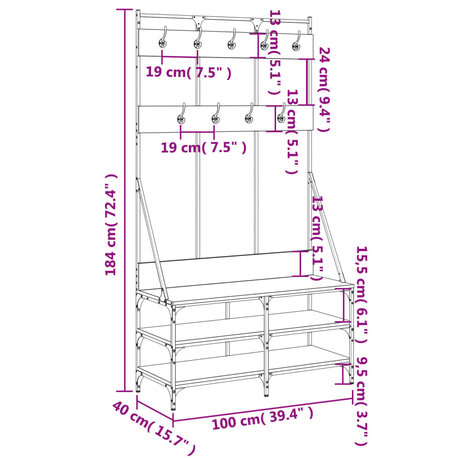 Kledingrek met schoenenrek 100x40x184 cm zwart 9