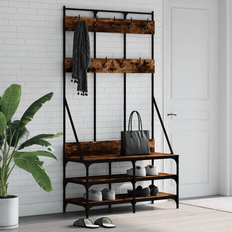 Kledingrek met schoenenrek 100x40x184 cm gerookt eikenkleurig 1