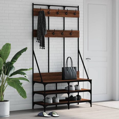 Kledingrek met schoenenrek 100x40x184 cm bruin eikenkleur 1