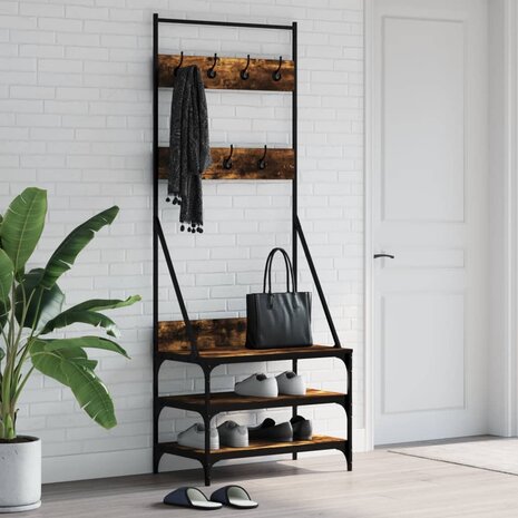 Kledingrek met schoenenrek 70x40x184 cm gerookt eikenkleurig 1