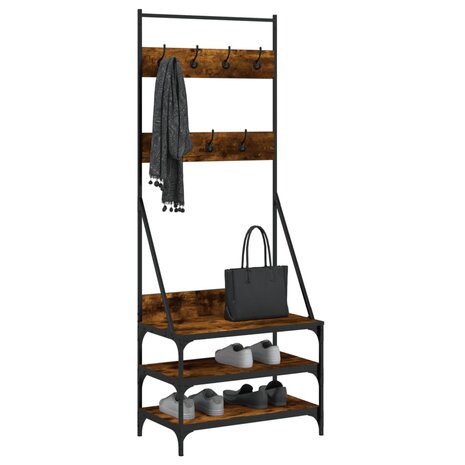 Kledingrek met schoenenrek 70x40x184 cm gerookt eikenkleurig 3