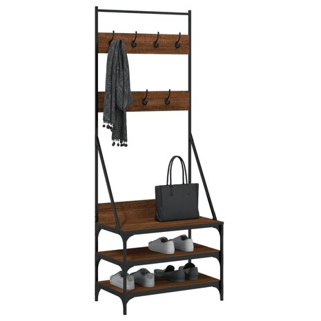 Kledingrek met schoenenrek 70x40x184 cm bruin eikenkleur 3