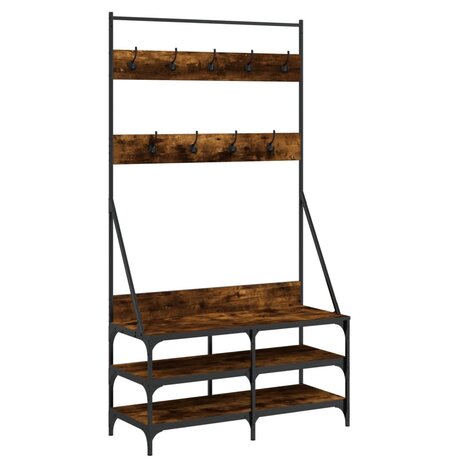 Kledingrek met schoenenrek 100x40x184 cm gerookt eikenkleurig 2