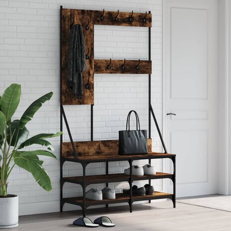 Kledingrek met schoenenrek 100x40x184 cm gerookt eikenkleurig 1