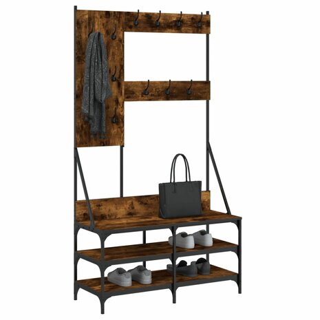 Kledingrek met schoenenrek 100x40x184 cm gerookt eikenkleurig 3