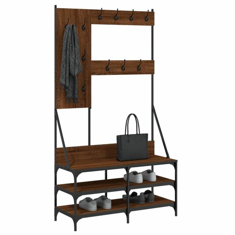 Kledingrek met schoenenrek 100x40x184 cm bruin eikenkleur 3