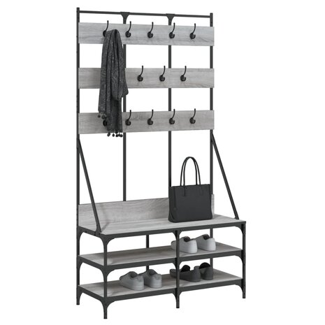 Kledingrek met schoenenrek 100x40x184cm grijs sonoma eikenkleur 3