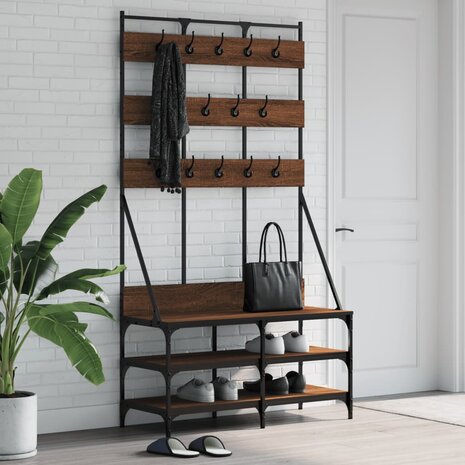 Kledingrek met schoenenrek 100x40x184 cm bruin eikenkleur 1
