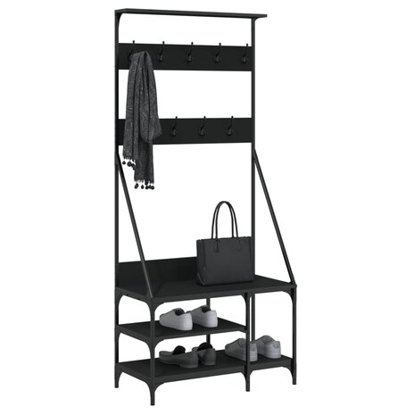 Kledingrek met schoenenrek 80x40x184 cm zwart 3