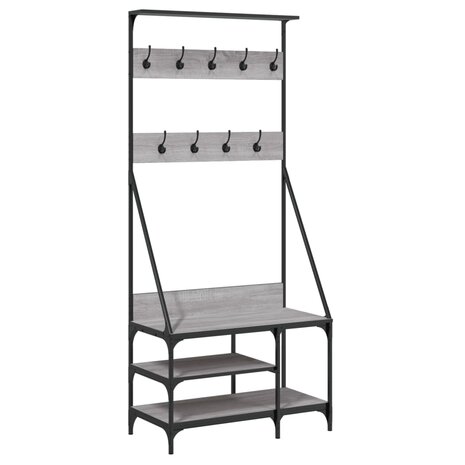 Kledingrek met schoenenrek 80x40x184 cm grijs sonoma eikenkleur 2