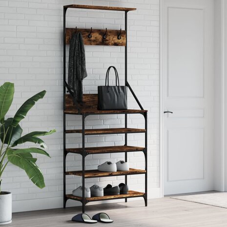 Kledingrek met schoenenrek 70x34x184 cm gerookt eikenkleurig 1