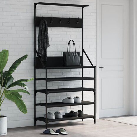 Kledingrek met schoenenrek 90x34x184 cm zwart 1