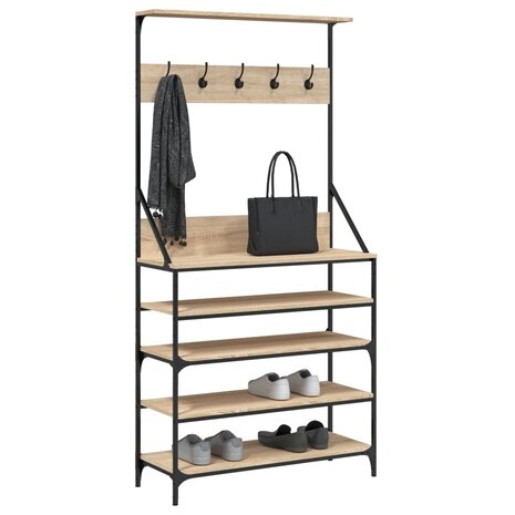 Kledingrek met schoenenrek 90x34x184 cm sonoma eikenkleurig 3