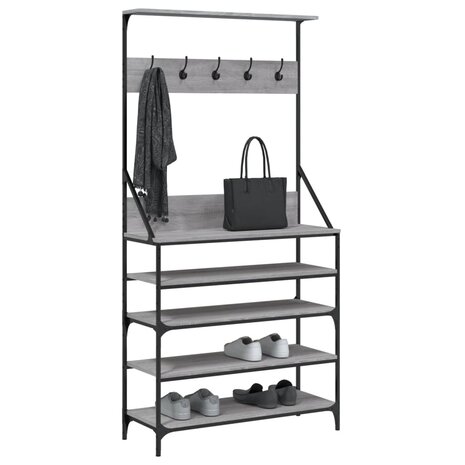Kledingrek met schoenenrek 90x34x184 cm grijs sonoma eikenkleur 3