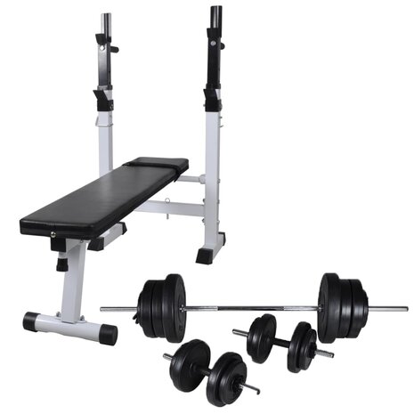 Trainingsbank met gewichtenrek en halterset 60,5 kg 1