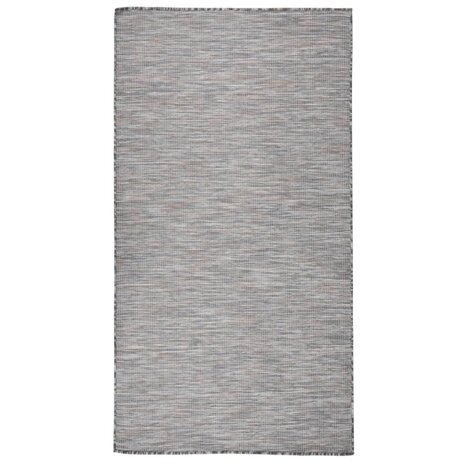 Buitenkleed platgeweven 80x150 cm bruin en blauw 1