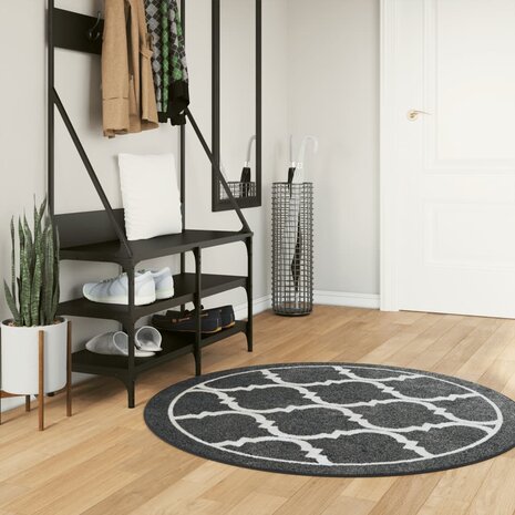 Vloerkleed wasbaar anti-slip Ø 120 cm zwart en wit 1