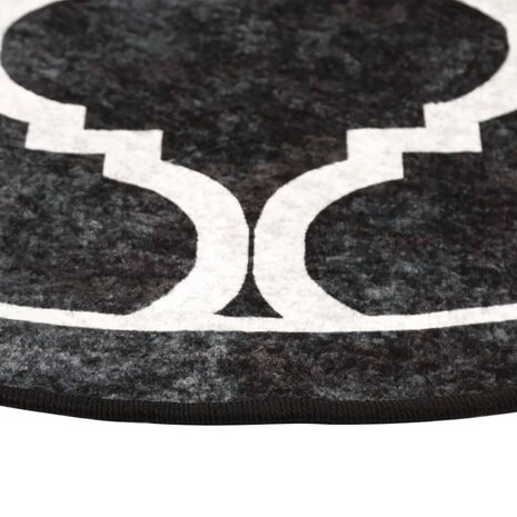 Vloerkleed wasbaar anti-slip Ø 120 cm zwart en wit 4