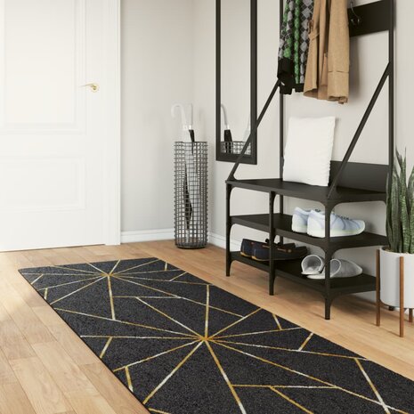 Vloerkleed wasbaar anti-slip 80x300 cm zwart en goudkleurig 1