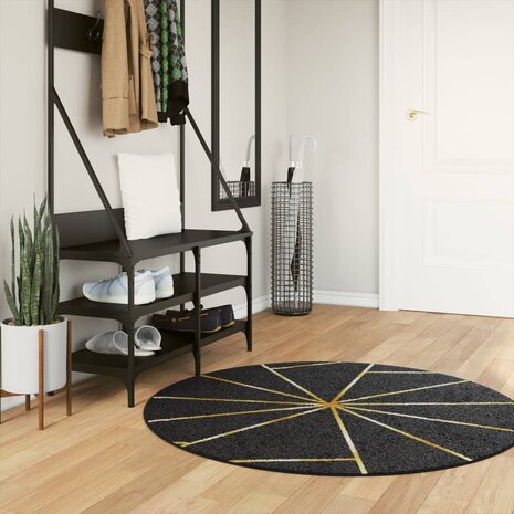 Vloerkleed wasbaar anti-slip Ø 120 cm zwart en goudkleurig 1